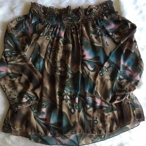 🌺 DeCo Open Shoulder Sheer Brown LS Top Medium